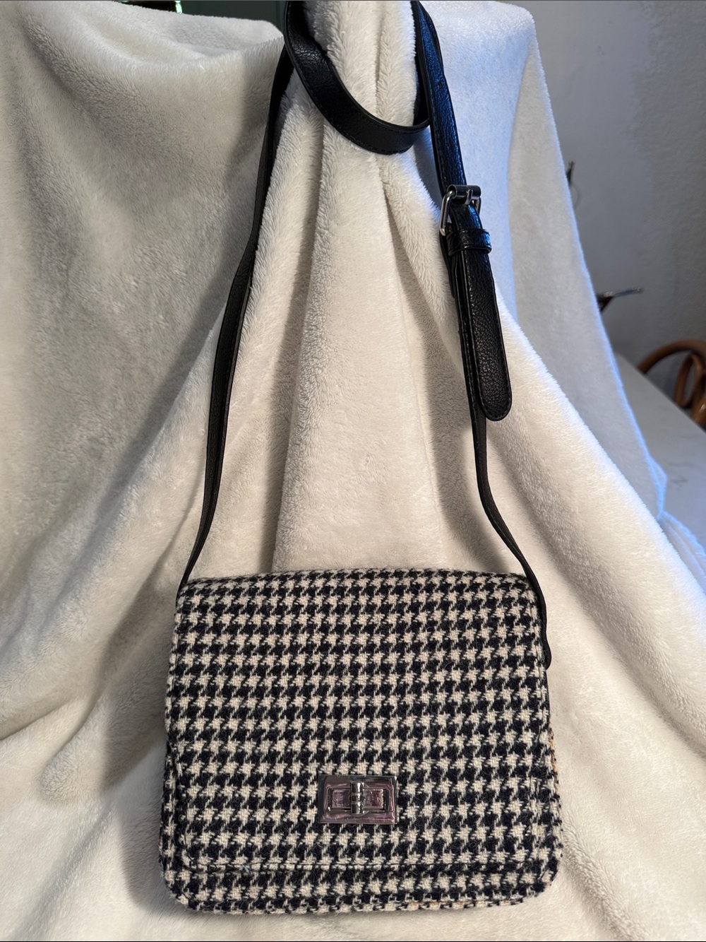Rare Vintage Glen Appin Black & White Scottish Wool Harris Tweed Shoulder Bag